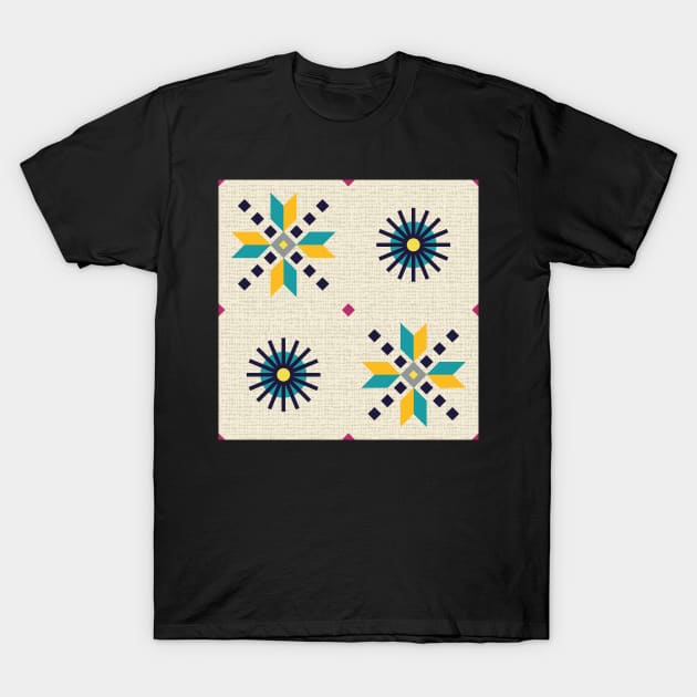 Geometric retro stars in cyan on light gray, seamless pattern T-Shirt by colorofmagic